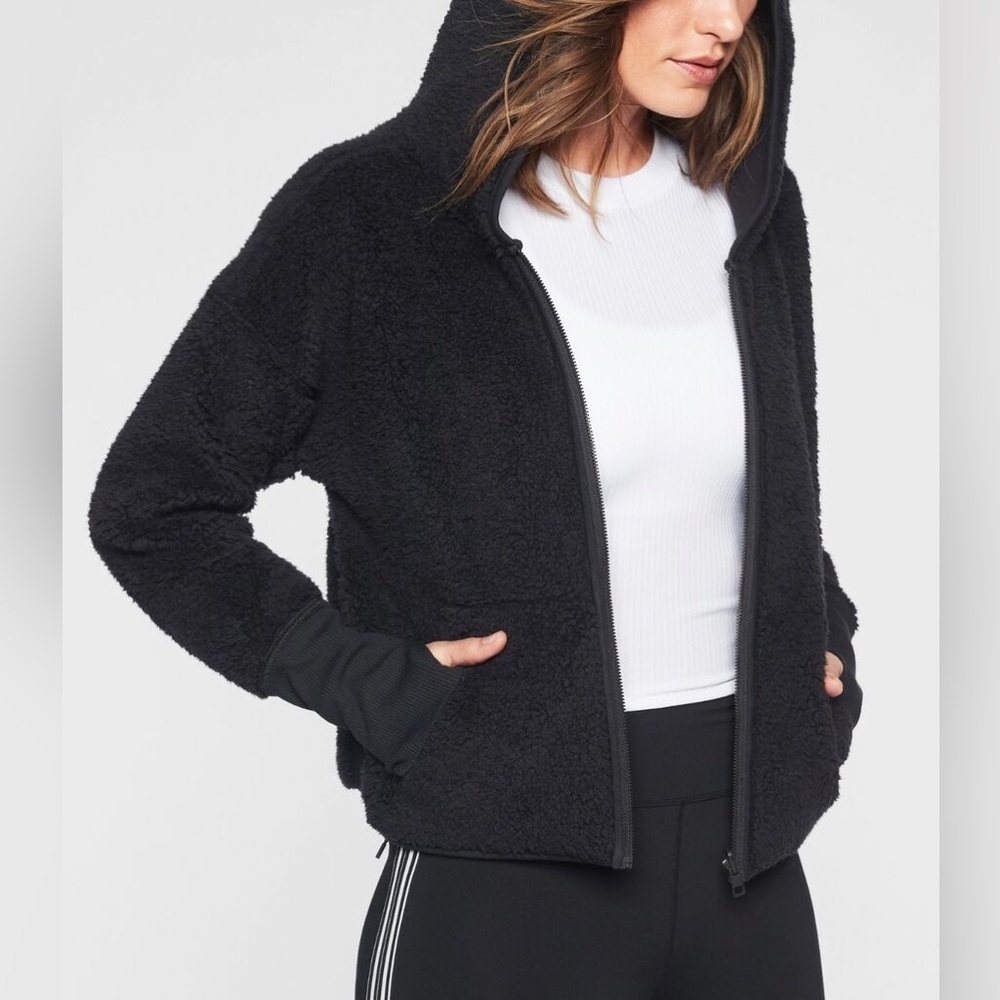Athleta Black Teddy Fleece Zip Hoodie